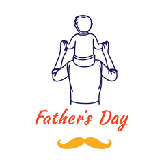 Father’s Day Line Art Design Dad Carrying Son on Shoulders with Playful Typography and Iconic Mustache Element