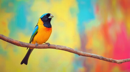 Fototapeta premium Playful Bird Perched on Colorful Branch