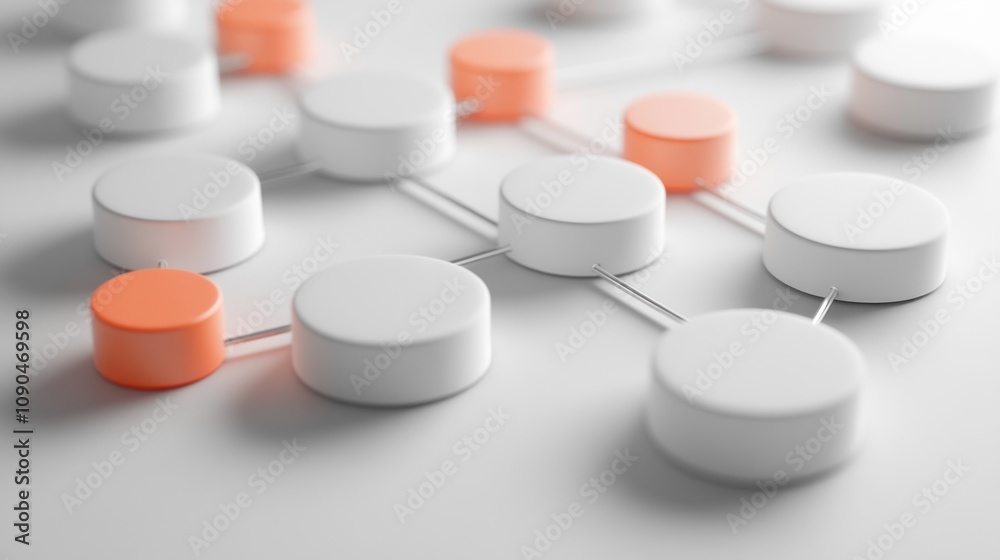 Poster Abstract network diagram with interconnected nodes in white and orange colors.