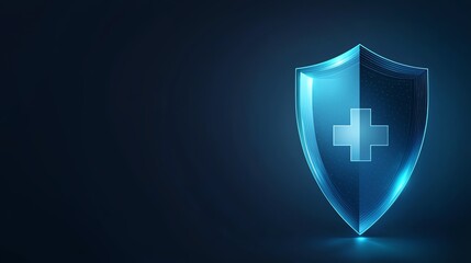 Obraz premium Blue digital shield with a medical cross symbol, representing healthcare protection
