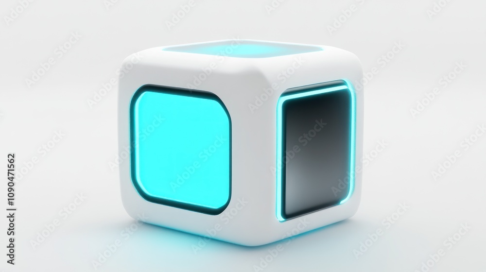 Poster A futuristic cube with glowing edges, possibly a tech device or decorative object.