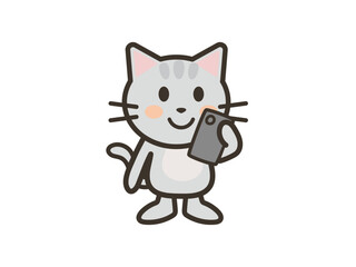 Fototapeta premium スマホを見るかわいいねこちゃんのイラスト