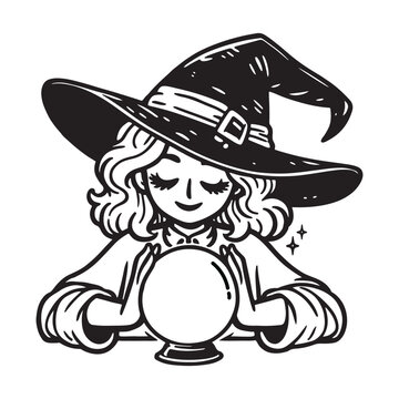recommend clip art: line art of fortune teller using a crystal ball to predict your horoscope cartoon vector