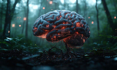 AGI Surreal brain in a forest landscape