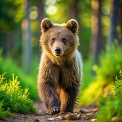 Obraz premium A majestic brown bear standing amidst the breathtaking Alaskan