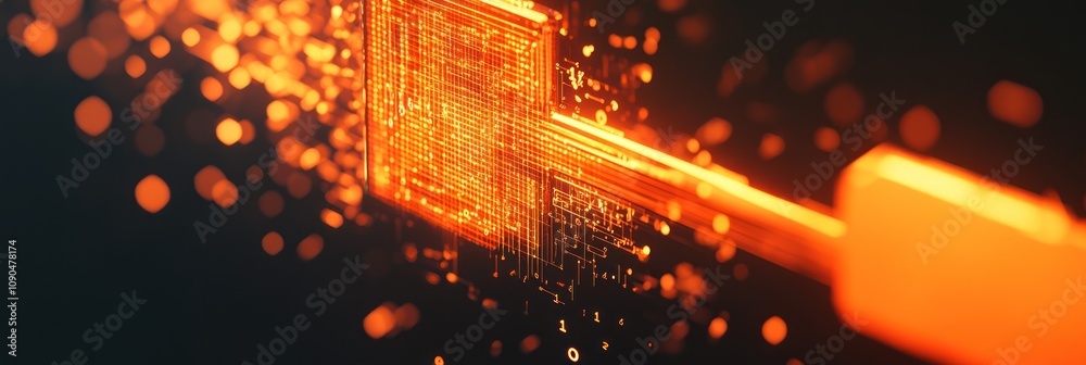 Poster a glowing circuit board with sparks, symbolizing technology and innovation.