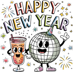 Obraz premium Watercolor Happy New Year 2025 Clipart – Vibrant PNG for Festive Celebrations. Cheerful Watercolor Designs for Greeting Cards and Decorations. Artistic Clipart for Digital and Printable Creations.