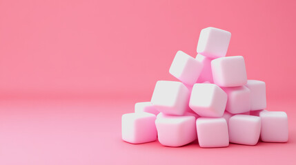 A Creative Composition of Pink Sugar Cubes Piled on a Soft Pink Background for Sweet and Playful Visual Themes
