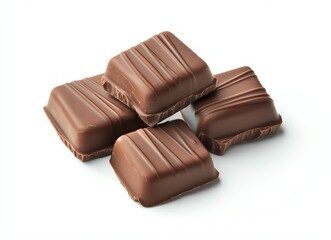 Obraz premium Delicious milk chocolate squares arranged on a white background, showcasing a textured surface, perfect for dessert lovers and confectionery advertising.
