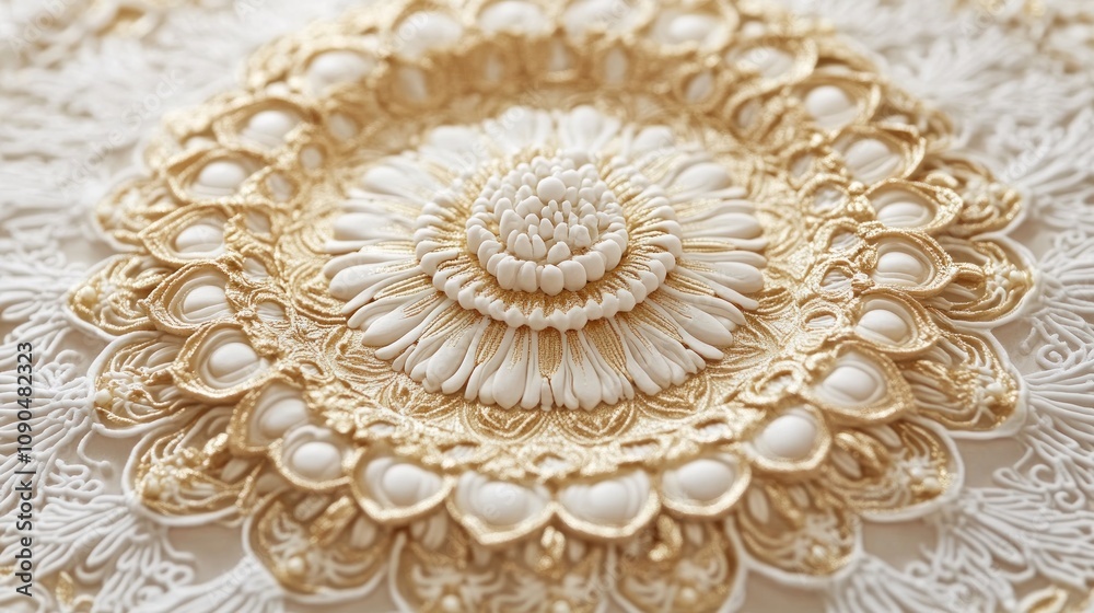 Aufkleber intricate decorative design featuring a floral pattern in gold and white.