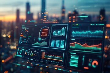 An AI-powered dashboard predicting energy consumption trends, A smart city dashboard displaying energy use, predictive energy tools