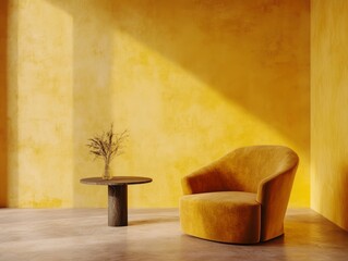 Yellow Room Interior Design With Chair And Table