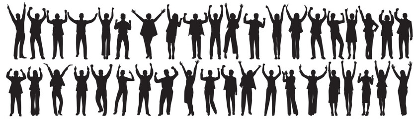 Obraz premium business success people raising hands silhouettes.