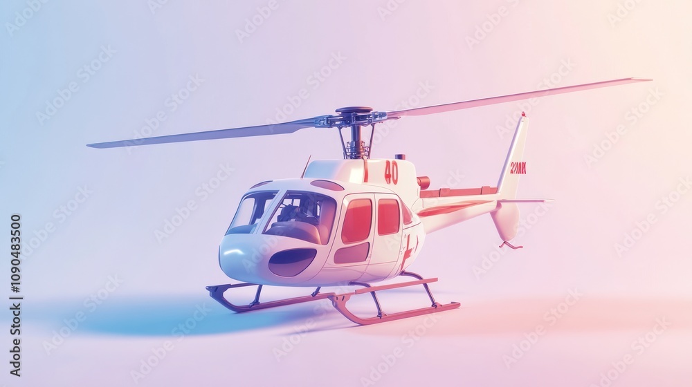Poster a stylized helicopter model with a sleek design and vibrant colors.