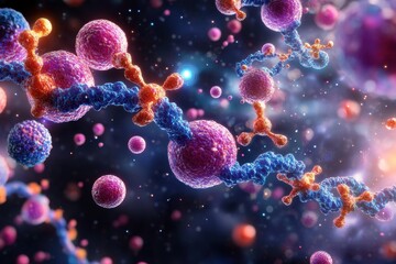Obraz premium Biotechnology Enzymes Engaging with Bioplastic Molecules for Sustainable Innovation
