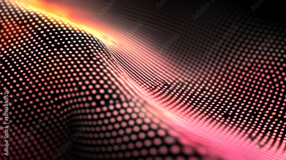 Poster Abstract digital wave with a gradient of dots in vibrant colors.
