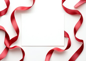 Fototapeta premium Elegant white background with flowing red ribbon, perfect for celebrations, greetings, or invitations. Add your personal touch to this versatile and stylish design.