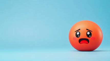 Sad Orange Ball with Big Eyes Showing Emotion against Soft Blue Background for Concepts of Feelings, Sadness, and Expressive Art in Creative Projects