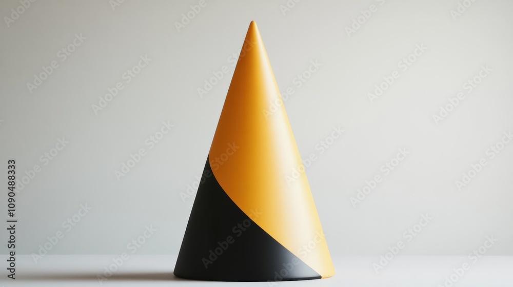 Poster A minimalist cone-shaped object with a yellow and black color scheme.