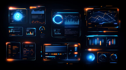 Obraz premium Futuristic digital dashboard with glowing interfaces and data analytics. Perfect for tech, innovation, and data-themed projects. High-tech imagery for a modern digital age.