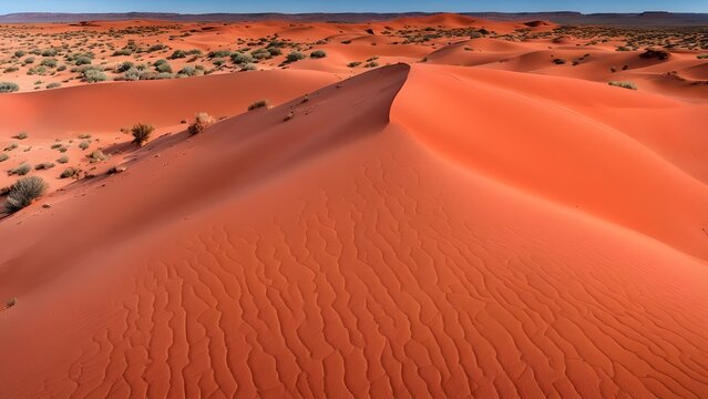 The iconic red and orange sands of the simpson desert rolling dunes under a clear sky, Ai Generated