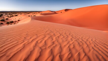 The iconic red and orange sands of the simpson desert rolling dunes under a clear sky, Ai Generated