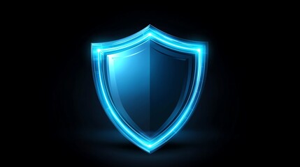 Fototapeta premium Glowing blue shield on a dark background representing cybersecurity and digital protection with futuristic technology design.