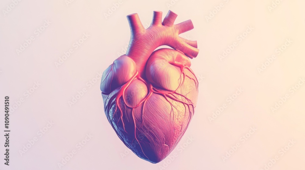 Aufkleber a 3d-rendered heart model showcasing anatomical details and vascular structures.