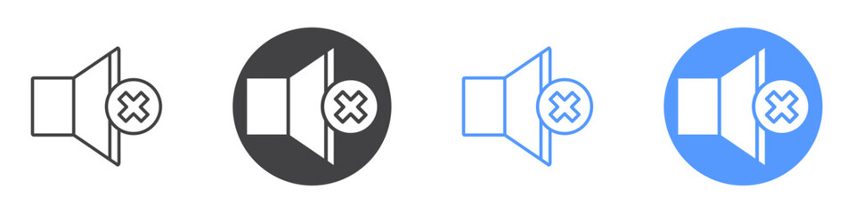 Mute sound icon flat line symbol set.