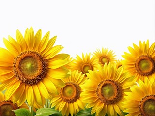 Obraz premium Captivating Surreal Photography of a Vibrant Sunflower Border Isolated on White Background, Emphasizing Bright Yellow Petals with Ample Copy Space for Creative Projects