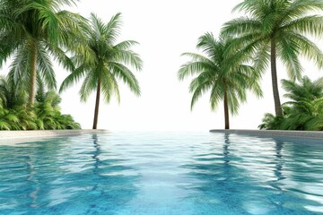 Fototapeta premium Palm trees beside a tranquil pool.
