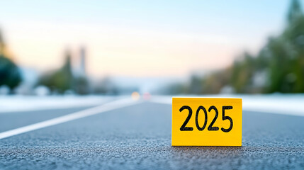 Direction 2025 written on asphalt road background, new year business goal illustration