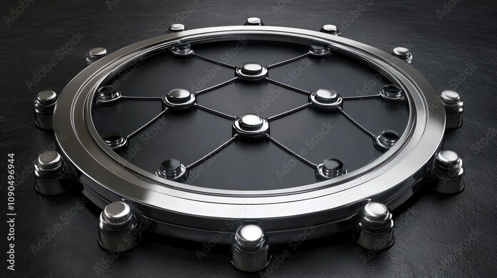 Fototapete A metallic circular object with a grid pattern and rounded edges, possibly a design element.
