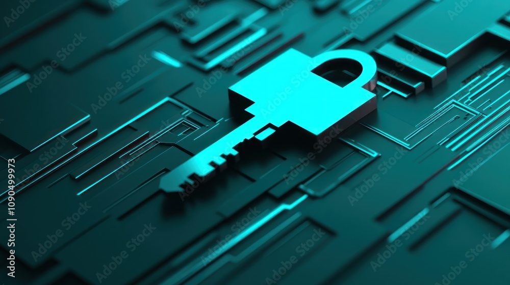 Poster A digital key and lock symbol on a textured background, representing cybersecurity and protection.