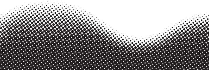 Halftone vector background. Monochrome halftone pattern. Abstract geometric dots background. Pop Art comic gradient black white texture. Design for presentation banner, poster, flyer, business card.