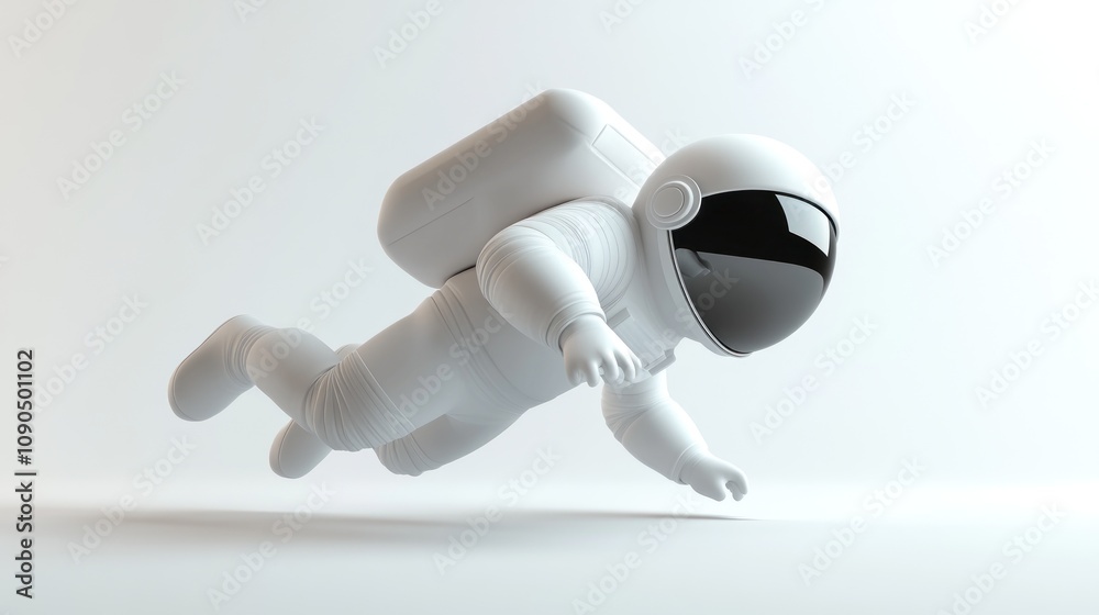Poster A stylized white astronaut figure floating in a minimalistic environment.