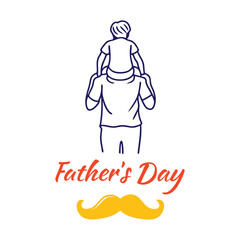 Father’s Day Line Art Design Dad Carrying Son on Shoulders with Playful Typography and Iconic Mustache Element