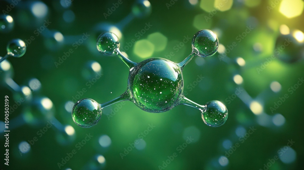 Poster A close-up view of a molecular structure with a green background, symbolizing science.