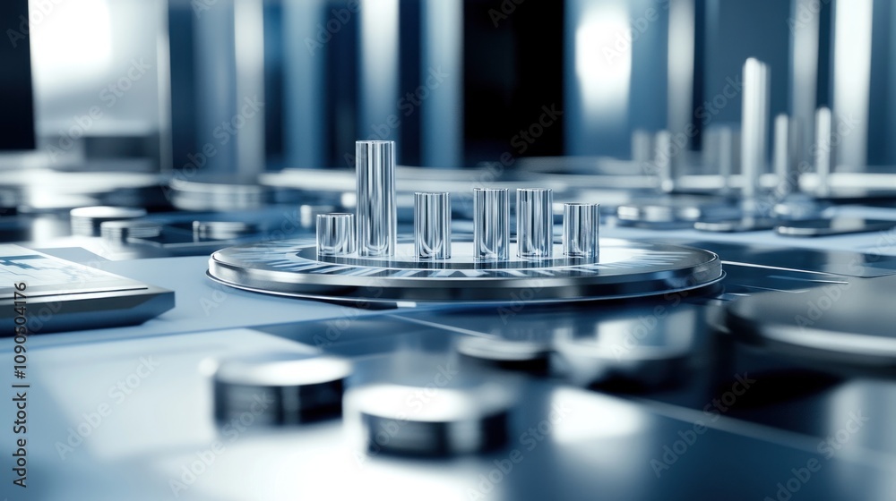 Fototapete a close-up view of metallic components in a high-tech environment, suggesting advanced technology.