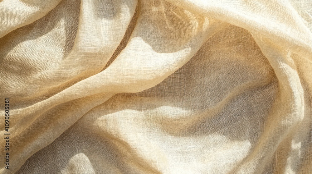 Poster a close-up of soft, flowing beige fabric with gentle folds and light shadows.