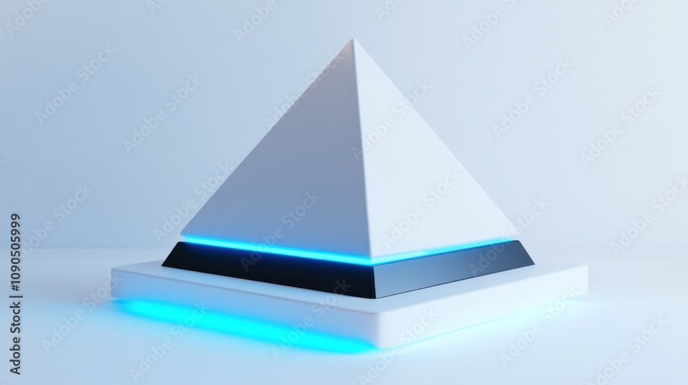 Aufkleber a sleek, futuristic pyramid structure with glowing edges on a minimalistic base.