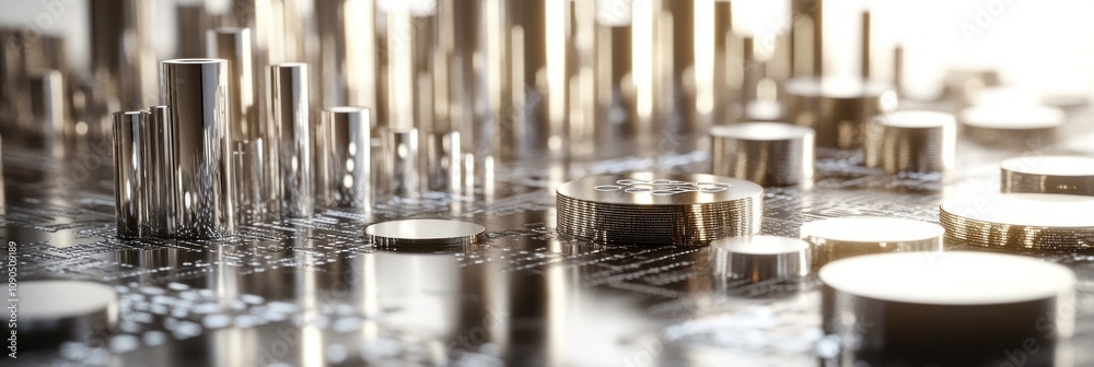 Fototapete A close-up view of metallic structures resembling a data visualization or circuit board.
