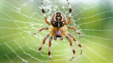 A close-up of a spider on its web, showcasing intricate details and natural beauty.