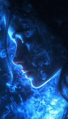 Sensual Woman Succubus, at night in blue light, glowing. AI generative