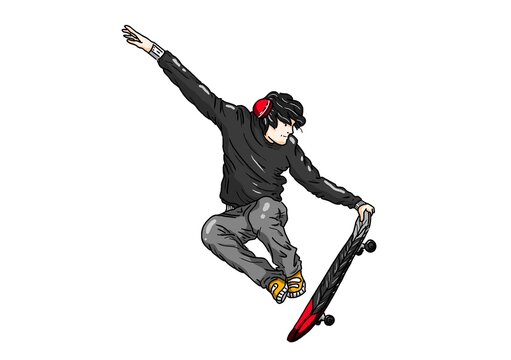Active boy playing skateboard for fun and excellent day