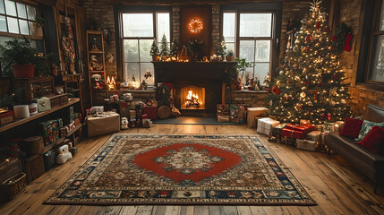Obraz premium Cozy Rustic Eco-Friendly Holiday Living Room