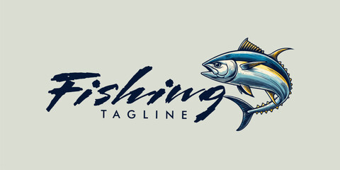 tuna fish illustration for fishing logo flat design hand drawn