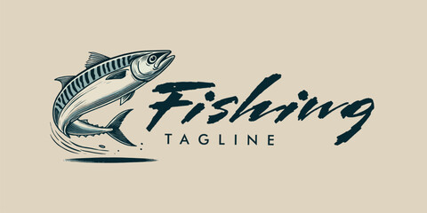 vector illustration of a mackerel fish jump for fishing brand business