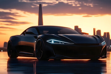 Sleek Black Car Under Sunset Glow