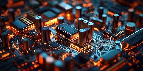 Obraz premium A close up of a circuit board with many electronic components.&nbsp;